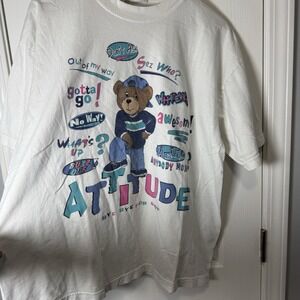 Vintage Faded Glory White‎ Whatever Attitude Teddy Bear Graphic T Shirt 18W